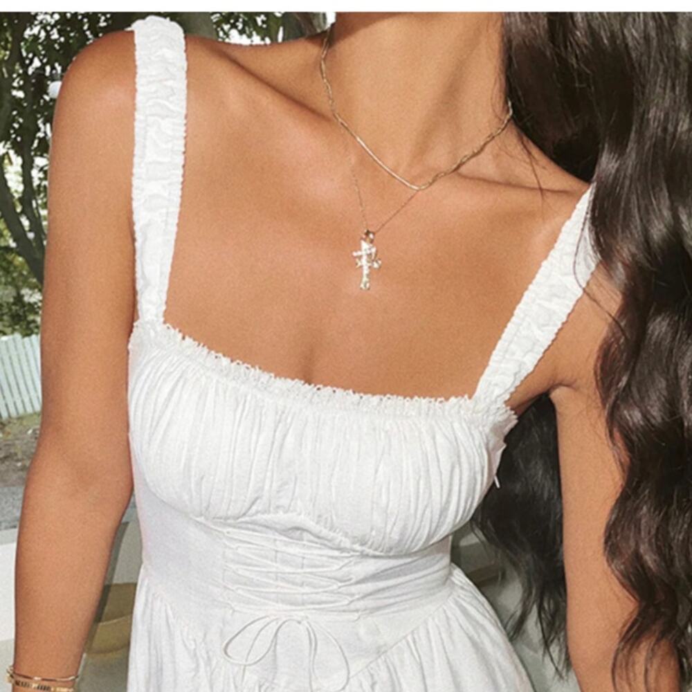 Commense White Corset Maxi Dress Smocked Bodice NWT XL – Coastal Romantic - Picture 5 of 8